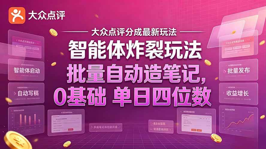 （21092期）大众点评分成最新智能体炸裂玩法！批量自动造笔记，0基础干到单日四位数-邪修侠 - 演示