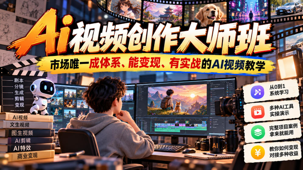 Ai视频创作大师班，市场唯一成体系、能变现、有实战的AI视频教学（更新2026）-邪修侠 - 演示