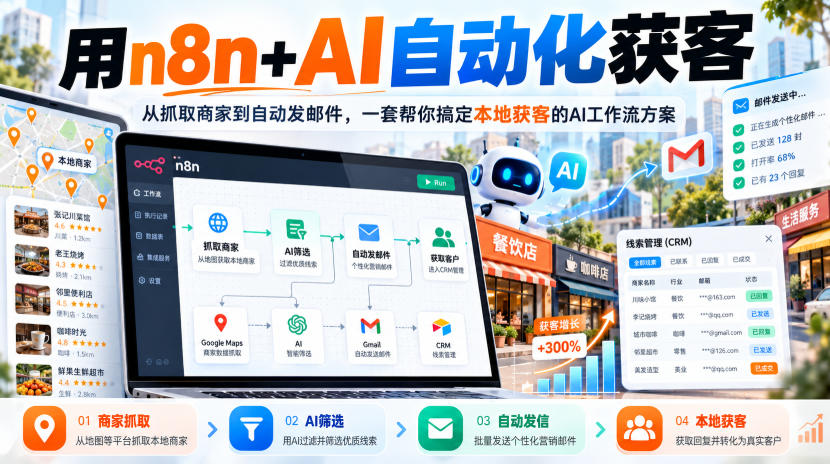 【无水印】用n8n+AI自动化获客，从抓取商家到自动发邮件，一套帮你搞定本地获客的AI工作流方案【原创双语字幕】-怪兽网创俱乐部