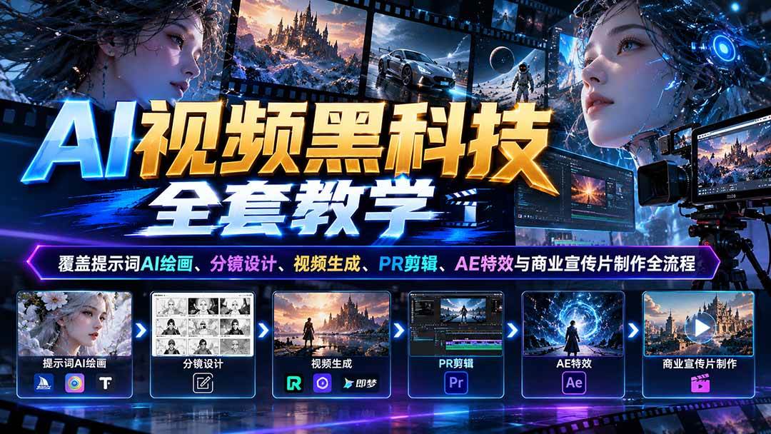 （21095期）AI视频黑科技全套教学：覆盖提示词AI绘画、分镜设计、视频生成、PR剪辑、AE特效与商业宣传片制作全流程-邪修侠 - 演示