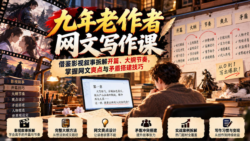 九年老作者网文写作课:借鉴影视叙事拆解开篇、大纲节奏,掌握网文爽点与矛盾搭建技巧-邪修侠 - 演示