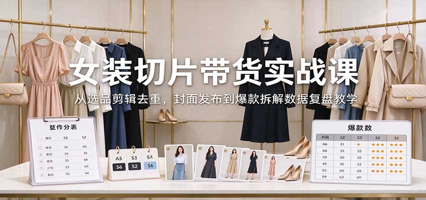 女装切片带货实战课：从选品剪辑去重，封面发布到爆款拆解数据复盘教学-邪修侠 - 演示
