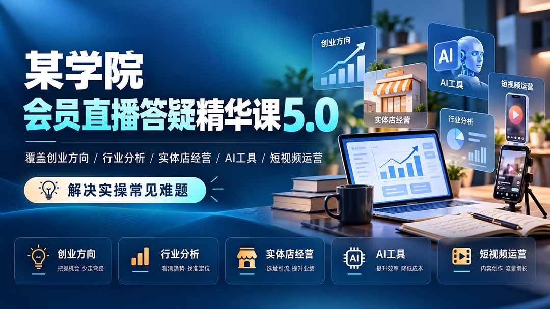 （21097期）某学院会员直播答疑精华课5.0：覆盖创业方向、行业分析、实体店经营、AI工具和短视频运营，解决实操常见难题！-多课资源站