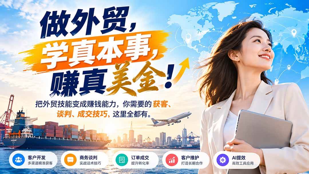（21106期）做外贸，学真本事，赚真美金！把外贸技能变成赚钱能力，你需要的获客、谈判、成交技巧，这里全都有-多课资源站