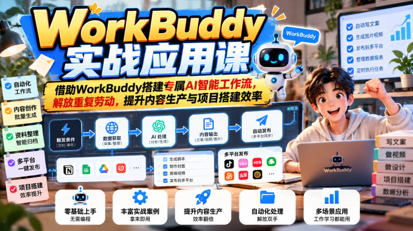 WorkBuddy实战应用课,借助WorkBuddy搭建专属AI智能工作流,解放重复劳动,提升内容生产与项目搭建效率-邪修侠 - 演示