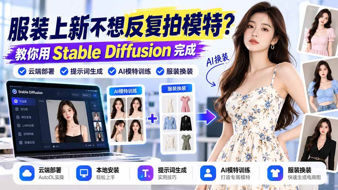(21099期)服装上新不想反复拍模特?教你用Stable Diffusion完成云端部署、提示词生成、AI模特训练与换装-邪修侠 - 演示