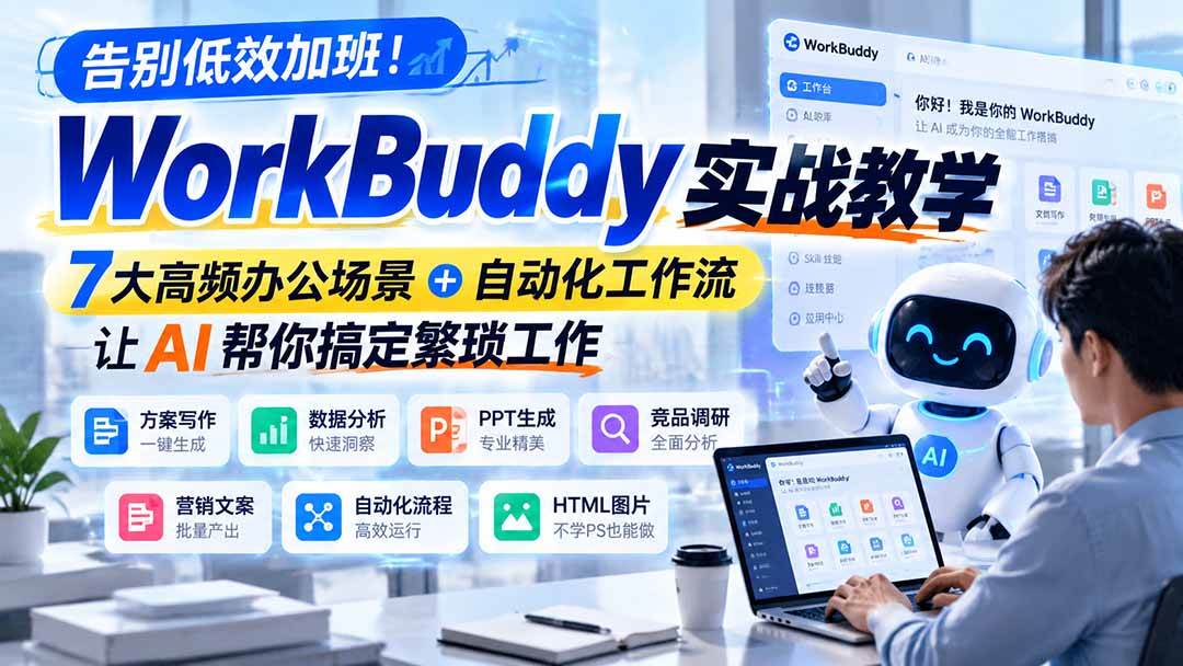 （21115期）告别低效加班！WorkBuddy实战教学，7大高频办公场景＋自动化工作流，让AI帮你搞定繁琐工作-多课资源站