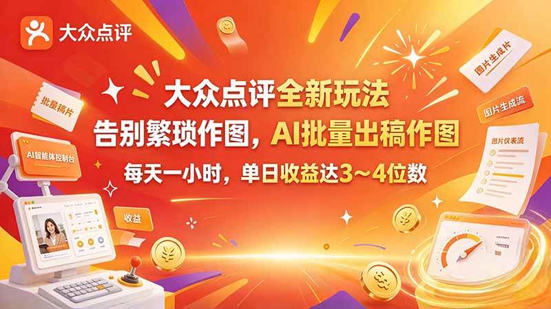 （21125期）大众点评全新玩法，不用繁琐作图，AI 批量出稿作图，每天一小时，单日收益达 3～4 位数-多课资源站