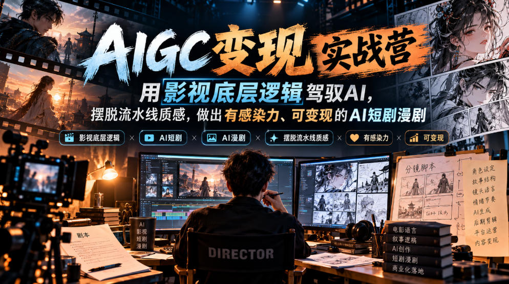 AIGC变现实战营，用影视底层逻辑驾驭AI，摆脱流水线质感，做出有感染力、可变现的AI短剧漫剧-多课资源站