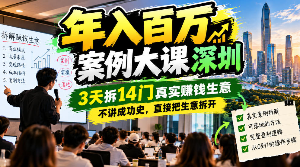 年入百W案例大课深圳，3天拆14门真实賺钱生意，不讲成功史，直接把生意拆开-多课资源站