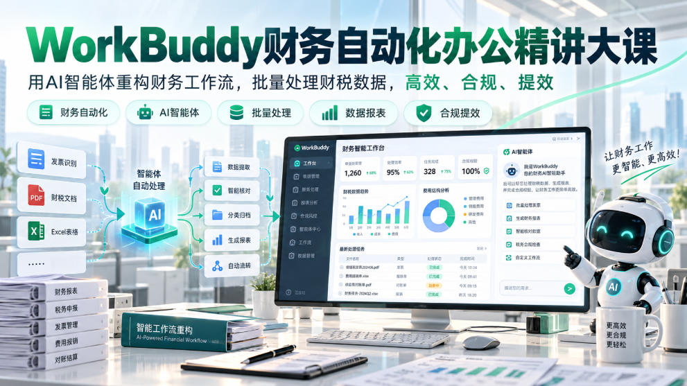 WorkBuddy财务自动化办公精讲大课,用AI智能体重构财务工作流,批量处理财税数据,高效、合规、提效-多课资源站