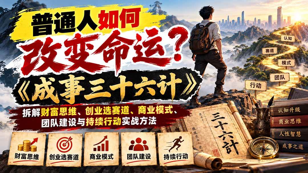 （21130期）普通人如何改变命运？《成事三十六计》拆解财富思维、创业选赛道、商业模式、团队建设与持续行动实战方法-多课资源站