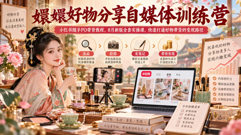 嬛嬛好物分享自媒体训练营|小红书随手PO带货教程,8月新版全套实操课,快速打通好物带货的变现路径-多课资源站