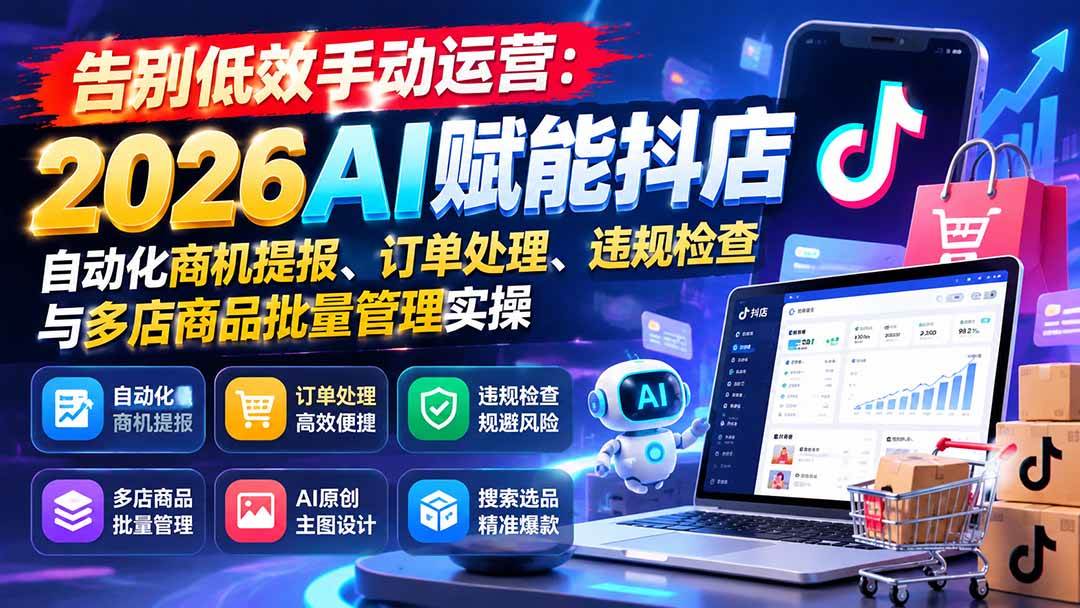 （21147期）告别低效手动运营：2026AI赋能抖店自动化商机提报、订单处理、违规检查与多店商品批量管理实操