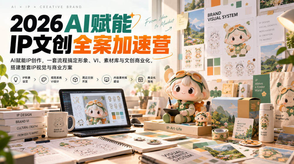 2026AI赋能ip文创全案加速营，AI赋能IP创作，一套流程搞定形象、VI、素材库与文创商业化，搭建整套IP视觉与商业方案-多课资源站