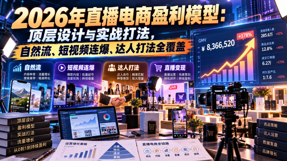 2026年直播电商盈利模型：顶层设计与实战打法，自然流、短视频连爆、达人打法全覆盖-多课资源站