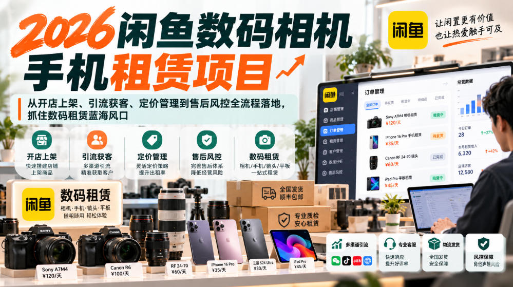 2026闲鱼数码相机手机租赁项目，从开店上架、引流获客、定价管理到售后风控全流程落地，抓住数码租赁蓝海风口-多课资源站