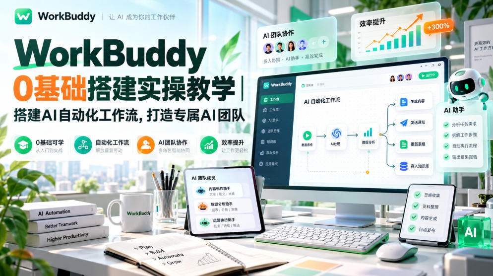 WorkBuddy 0基础搭建实操教学｜搭建AI自动化工作流，打造专属AI团队-多课资源站