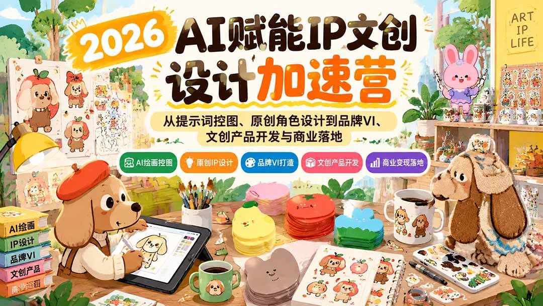 （21151期）2026AI赋能IP文创设计加速营：从提示词控图、原创角色设计到品牌VI、文创产品开发与商业落地-多课资源站