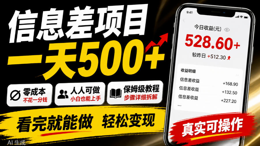 信息差项目一天500+，零成本，人人可做，保姆级教程，看完就能做【揭秘】-怪兽网创俱乐部