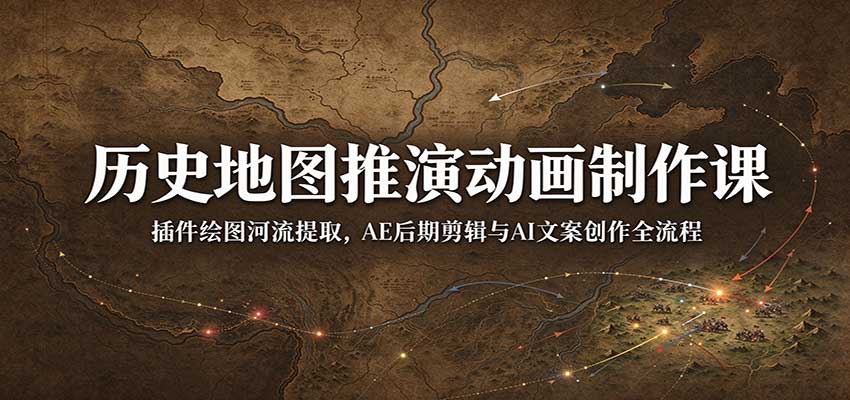 历史地图推演动画制作课：插件绘图河流提取，AE后期剪辑与AI文案创作全流程-UUY