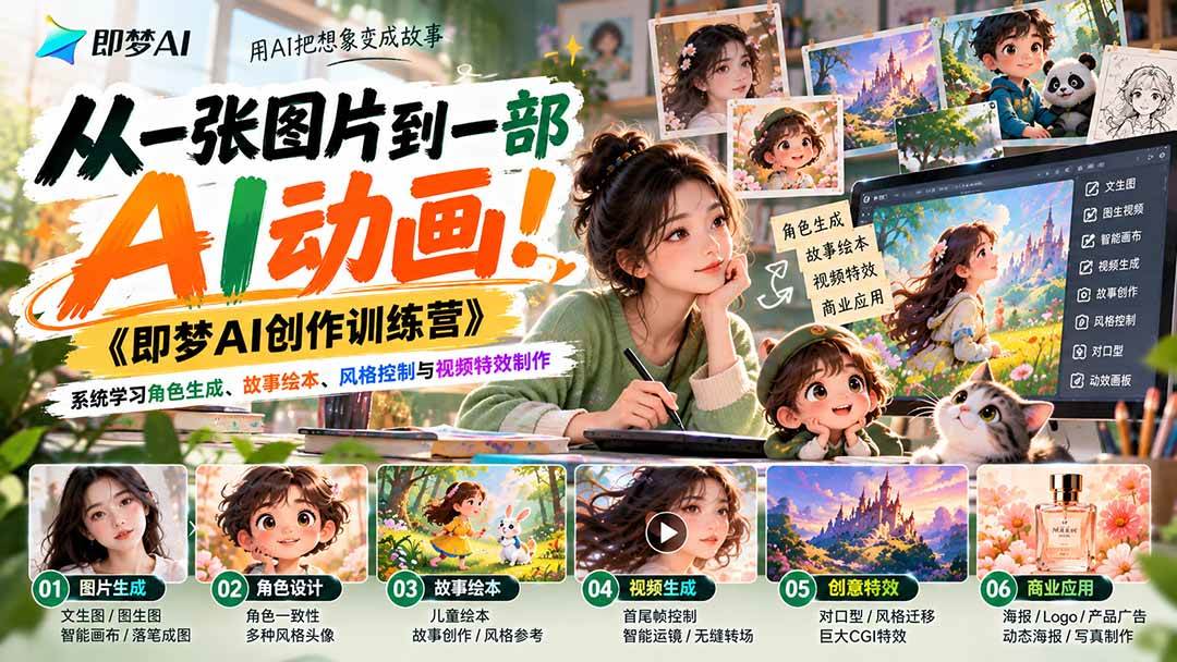 （21160期）【无水印】从一张图片到一部AI动画！《即梦AI创作训练营》系统学习角色生成、故事绘本、风格控制与视频特效制作-UUY