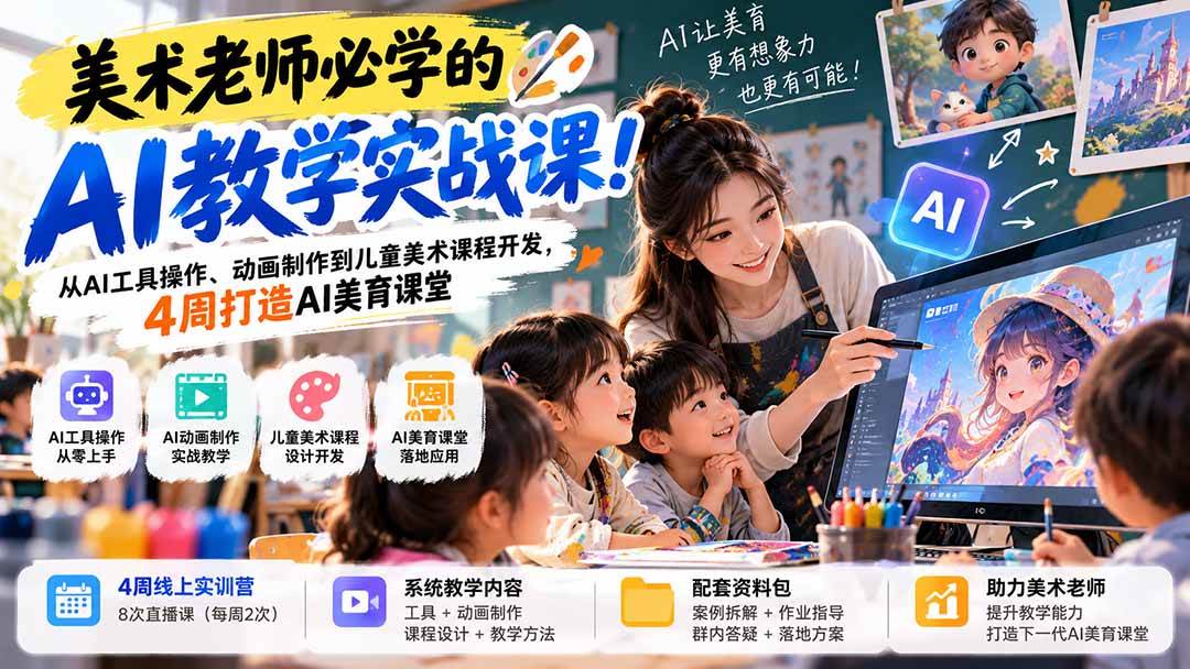 (21165期)美术老师必学的AI教学实战课!从AI工具操作、动画制作到儿童美术课程开发,4周打造AI美育课堂 (21165期)美术老师必学的AI教学实战课!从AI工具操作、动画制作到儿童美术课程开发,4周打造AI美育课堂