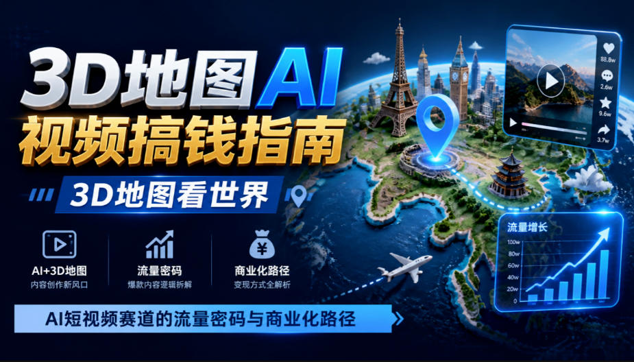 3D地图AI视频搞钱指南,3D地图看世界,AI短视频赛道的流量密码与商业化路径【文档】-多课资源站