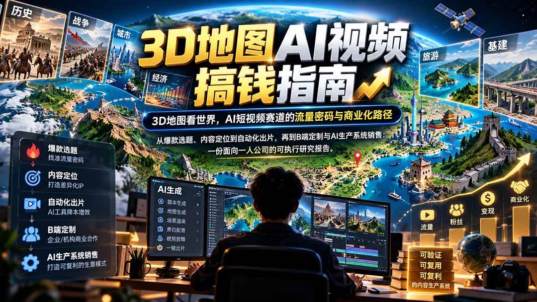 (21181期)3D地图AI视频搞钱指南,3D地图看世界,AI短视频赛道的流量密码与商业化路径【文档】-多课资源站