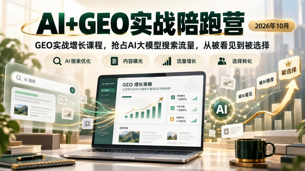 AI+GEO实战陪跑营2026年10月，GEO实战增长课程，抢占AI大模型搜索流量，从被看见到被选择-怪兽网创俱乐部
