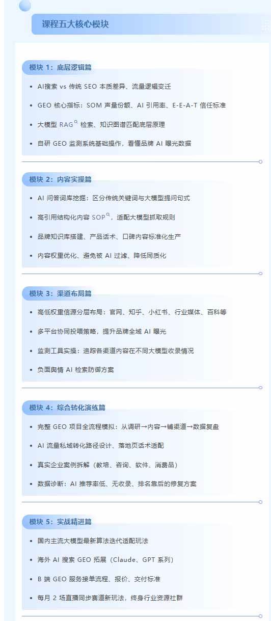（21191期）别再只做传统SEO了！《2026AI+GEO实战训练营》教你布局AI大模型搜索、提升品牌推荐率与精准获客转化