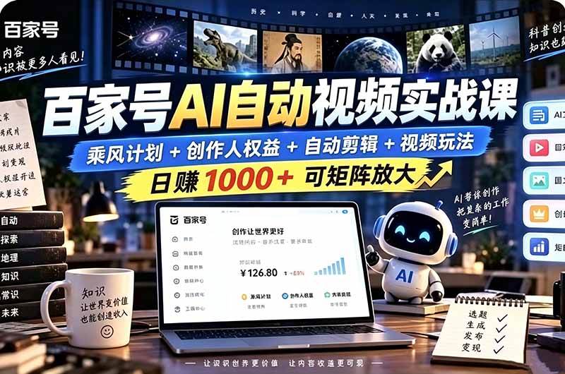 （21204期）百家号自动矩阵玩法，长期可以做的项目，日入1k+，真正的睡后收入-多课资源站