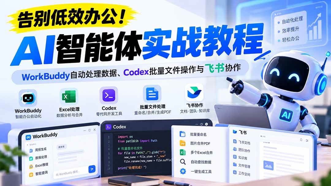 (21193期)【无水印】告别低效办公!《AI智能体实战教程》WorkBuddy自动处理数据、Codex批量文件操作与飞书协作-多课资源站