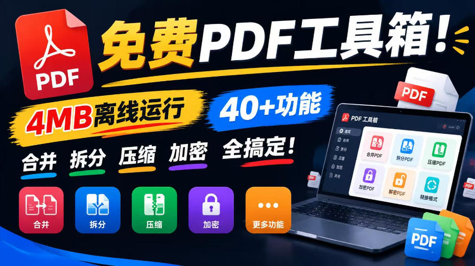 免费PDF工具箱！4MB离线运行，40+功能，合并拆分压缩加密全搞定！-怪兽网创俱乐部