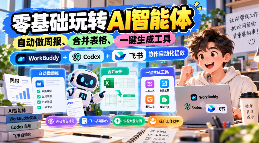 【无水印】零基础玩转AI智能体，自动做周报、合并表格、一键生成工具，WorkBuddy+Codex + 飞书协作自动化提效-怪兽网创俱乐部