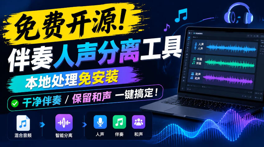 免费开源！伴奏人声分离工具，本地处理免安装，干净伴奏，保留和声一键搞定！-多课资源站