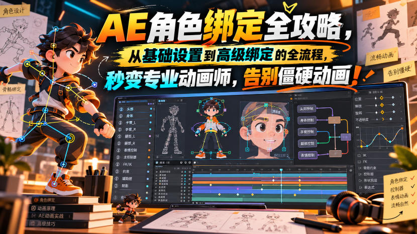 【无水印】AE角色绑定全攻略，从基础设置到高级绑定的全流程，秒变专业动画师，告别僵硬动画！【原创双语字幕】-怪兽网创俱乐部