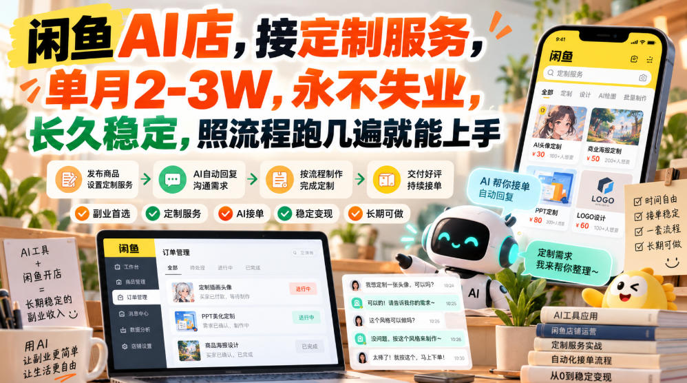 闲鱼AI店，接定制服务，单月2-3W，永不失业，长久稳定，照流程跑几遍就能上手-怪兽网创俱乐部
