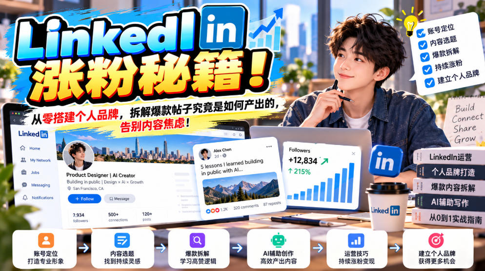 LinkedIn涨粉秘籍！从零搭建个人品牌，拆解爆款帖子究竟是如何产出的，告别内容焦虑！【原创双语字幕】-怪兽网创俱乐部
