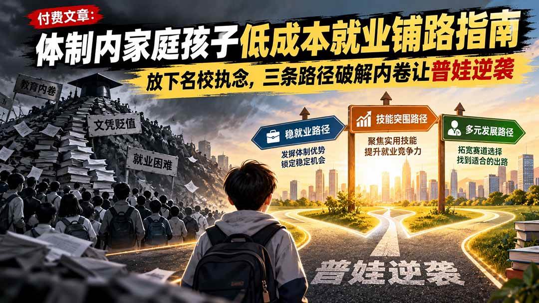 （21231期）付费文章：体制内家庭孩子低成本就业铺路指南，放下名校执念，三条路径破解内卷让普娃逆袭-多课资源站
