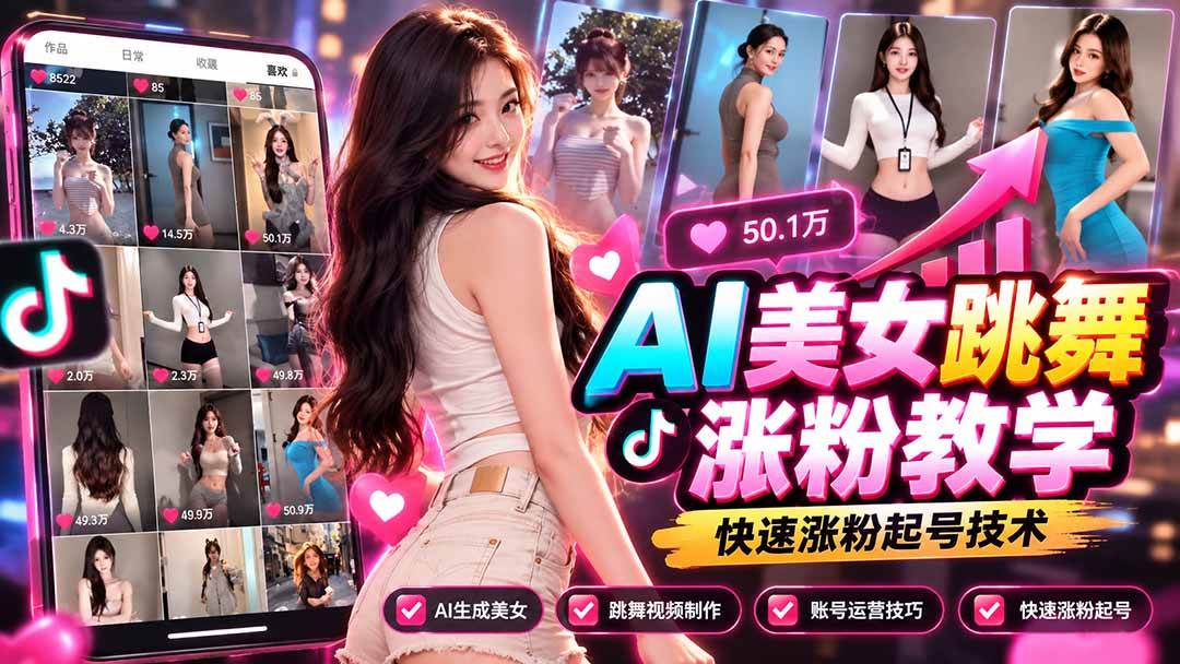 （21256期）AI美女跳舞涨粉教学，AI生成美女，跳舞视频制作，账号运营与快速起号涨粉-多课资源站