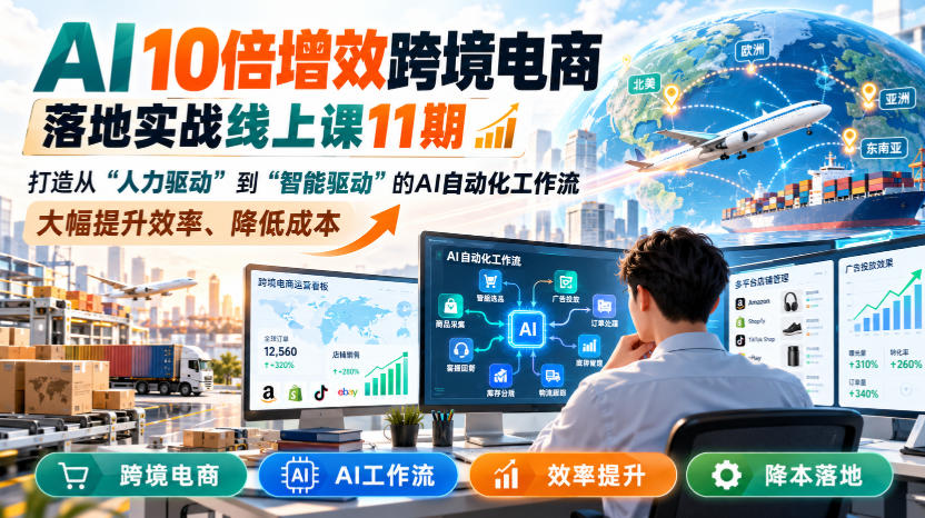 AI 10倍增效跨境电商落地实战线上课11期,打造从人力驱动到智能驱动的AI自动化工作流,大幅提升效率、降低成本-多课资源站
