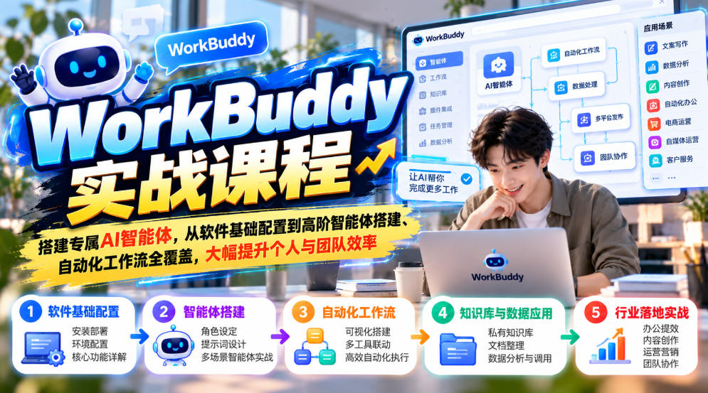 WorkBuddy实战课程，搭建专属AI智能体，从软件基础配置到高阶智能体搭建、自动化工作流全覆盖，大幅提升个人与团队效率-怪兽网创俱乐部