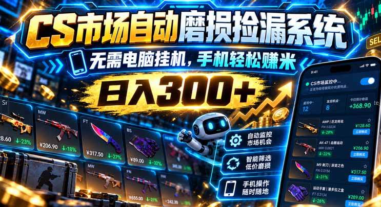 （21277期）CS市场自动磨损捡漏系统，无需电脑挂机，手机轻松赚米，日入300+-羽桐社资源站
