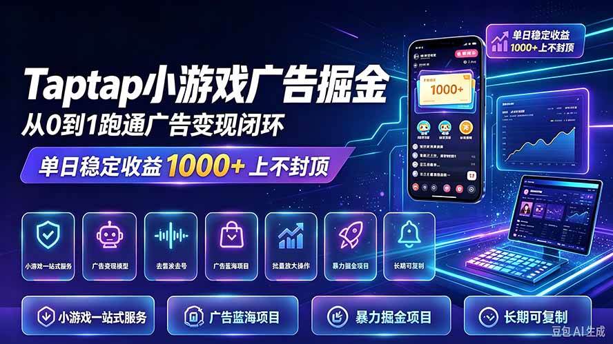 （21263期）TapTap小游戏广告掘金日赚收益1000+上不封顶
