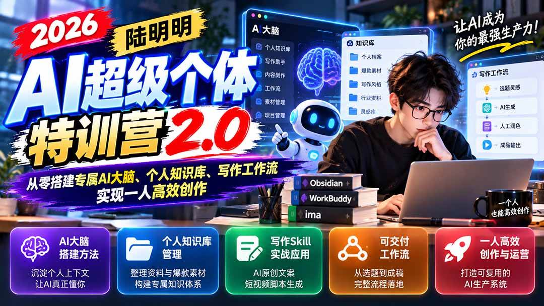 (21281期)2026AI超级个体特训营2.0:从零搭建专属AI大脑、个人知识库、写作工作流,实现一人高效创作 (21281期)2026AI超级个体特训营2.0:从零搭建专属AI大脑、个人知识库、写作工作流,实现一人高效创作