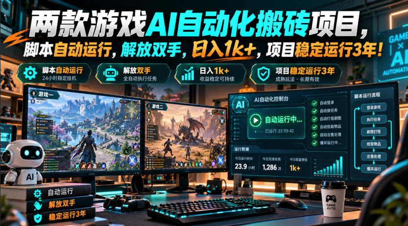 两款游戏AI自动化搬砖项目，脚本自动运行，解放双手，日入1k+，项目稳定运行3年！-怪兽网创俱乐部