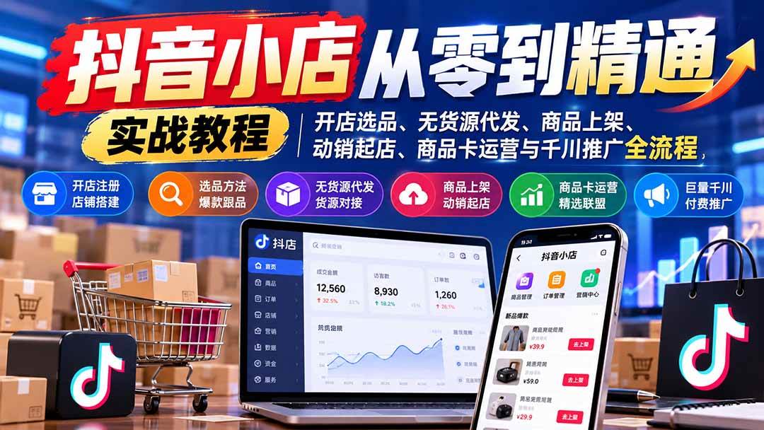 (21264期)抖音小店从零到精通实战教程:开店选品、无货源代发、商品上架、动销起店、商品卡运营与千川推广全流程 (21264期)抖音小店从零到精通实战教程:开店选品、无货源代发、商品上架、动销起店、商品卡运营与千川推广全流程