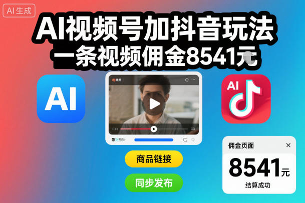 AI视频号加抖音玩法，一条视频佣金8541米-网亿资源平台