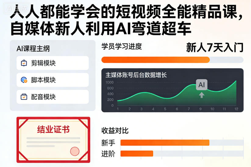 人人都能学会的短视频全能精品课，自媒体新人利用AI弯道超车-网亿资源平台